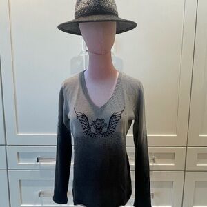 RXB CASHMERE Gray and Black Graphic V-Neck